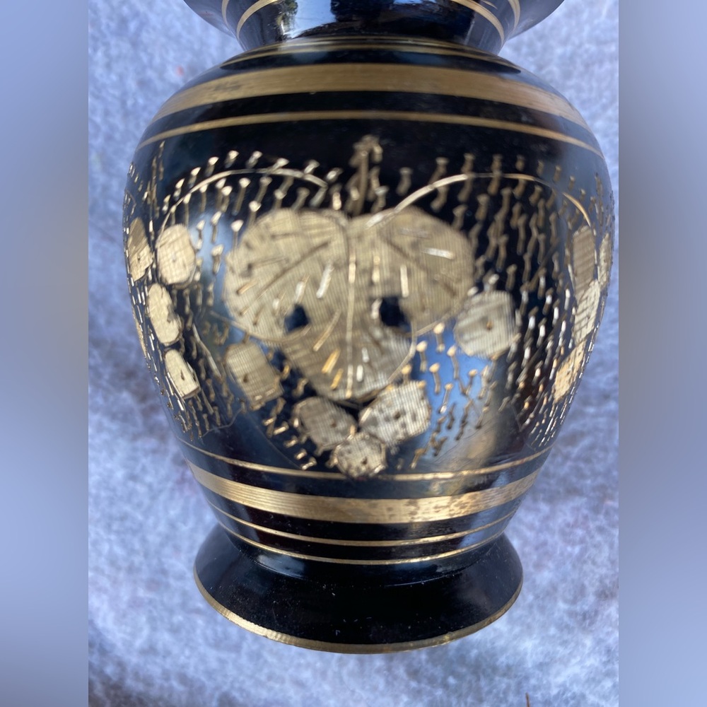 Vintage Solid Brass Vase India Hand-Crafted Decorative Floral Engraved Motif 6”